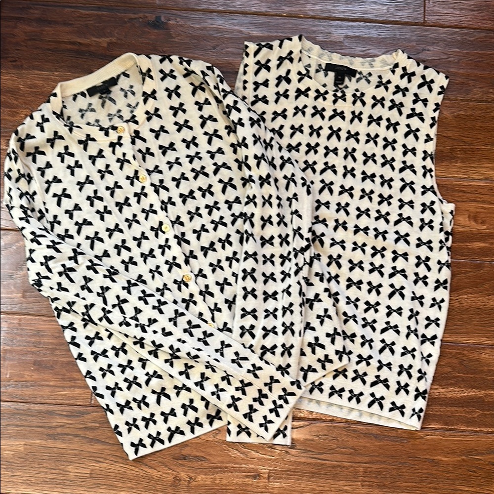 Black and White Bow Patterned Cardigan and Shell Set